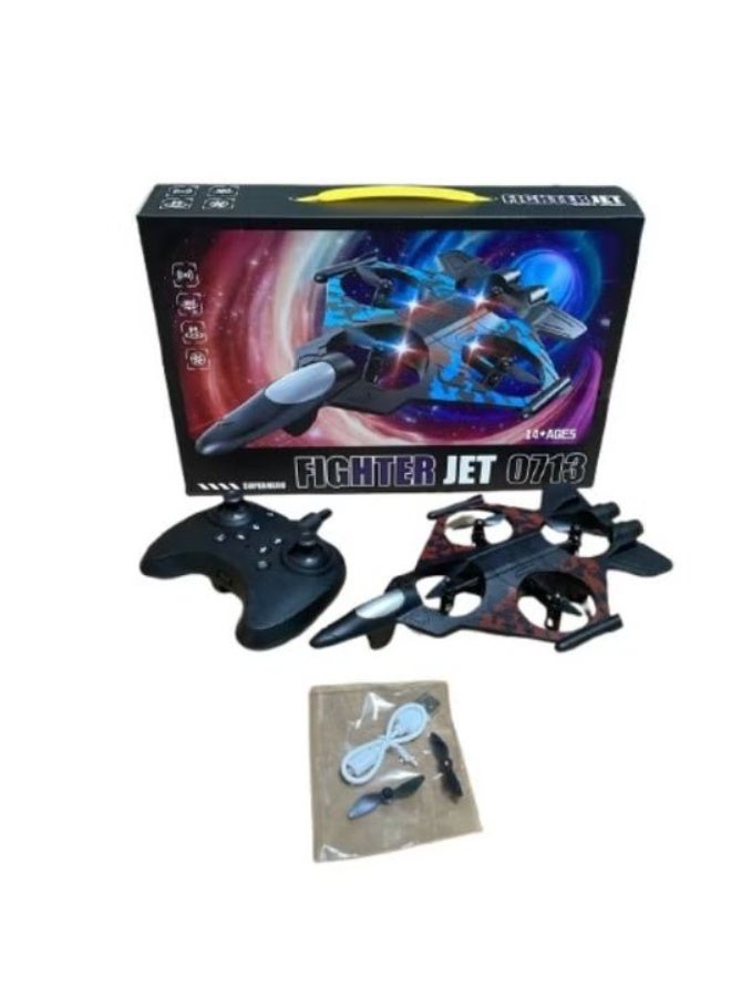 RYN RC Aeroplan Fighter Jet 2.4GHz Remote Control Quadcopter Drone with Colored Lights - 0713 RTF Airplane Toy - Image 1