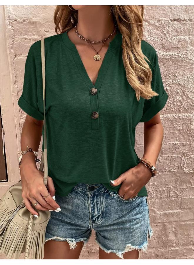 Europe And The United States Spring And Summer New Women's Clothing Explosions Top Solid Color Twist Button Fashion Short Sleeve Women