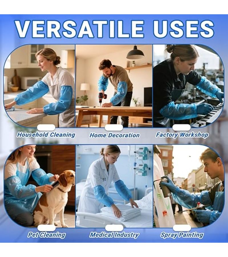 25PCS Thick Blue Transparent Arm Covers Durable Portable For Cleaning Kitchen Outdoor Painting - Image 2
