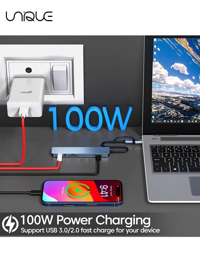 يونيك محول USB من النوع C 8 في 1 - 1 × USB 3.0 و 3 × USB 2.0 و 1 × USB C و SD / TF قارئ بطاقات ، ومنافذ Aux مقاس 3.5 مم لأجهزة MacBook Pro Air والمزيد من أجهزة الكمبيوتر / الكمبيوتر المحمول / الكمبيوتر اللوحي - Image 5