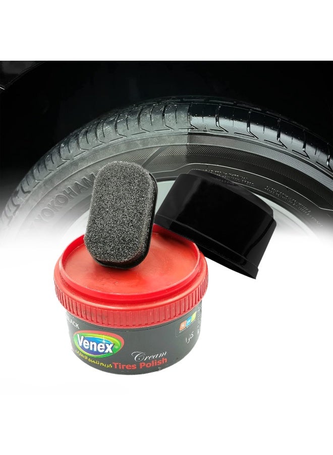 venex 3pcs Venex Black Cream Tire Polish with Applicator Deep Tire Shine Restorer Long Lasting Tire Dressing Repels Dirt & Grime Tire Care Polish for Car, SUV, Bike - 200ml - Image 2