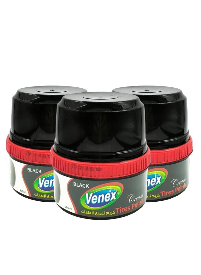 venex 3pcs Venex Black Cream Tire Polish with Applicator Deep Tire Shine Restorer Long Lasting Tire Dressing Repels Dirt & Grime Tire Care Polish for Car, SUV, Bike - 200ml - Image 3