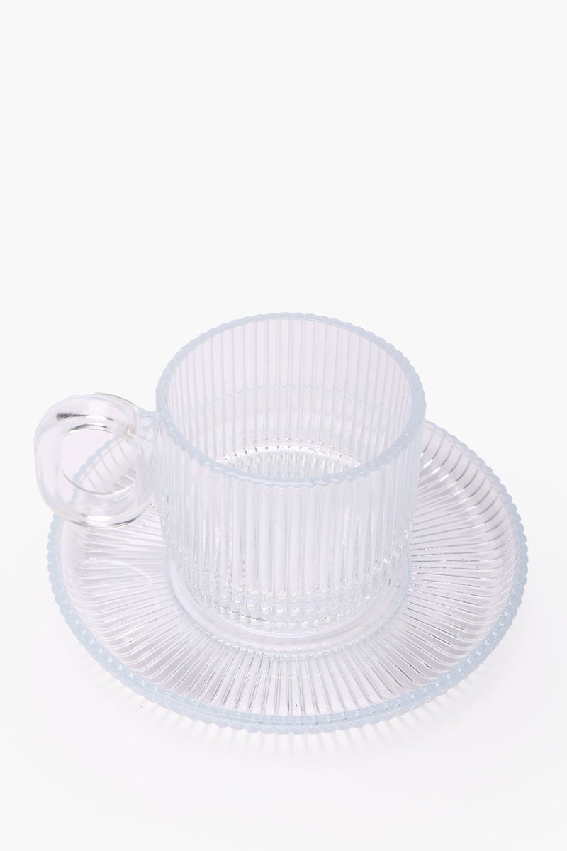 Carina Ribbed Glass Cup & Saucer Set  - Image 1