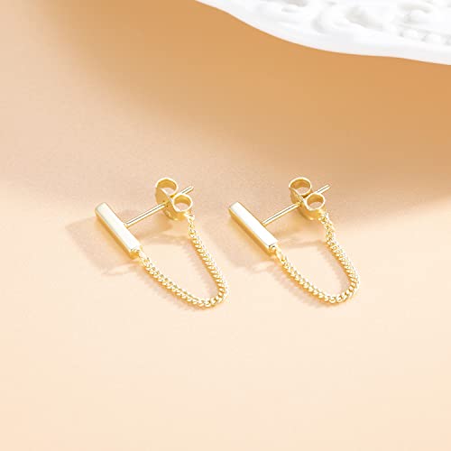 Reffeer 925 Sterling Silver Stud Earrings Minimalist Bar Earrings with Chain Dangle Earrings For Women (C-Yellow) - Image 4