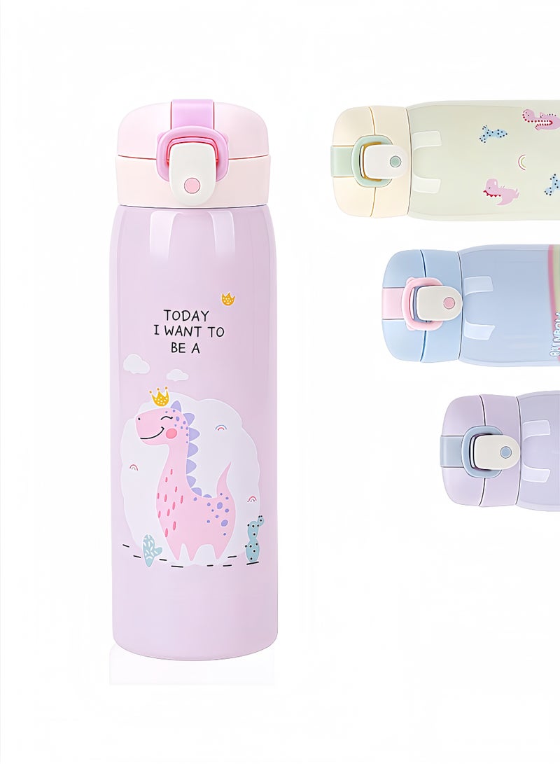 fantasize زجاجات ماء للأطفال، زجاجة ماء من الفولاذ المقاوم للصدأ خالية من BPA، زجاجات ماء معزولة ضد التسرب للأولاد والبنات، زجاجات ماء معدنية قابلة لإعادة الاستخدام - تحافظ على الحرارة لمدة 12 ساعة والبرودة لمدة 24 ساعة (وردي-500 مل) - Image 1