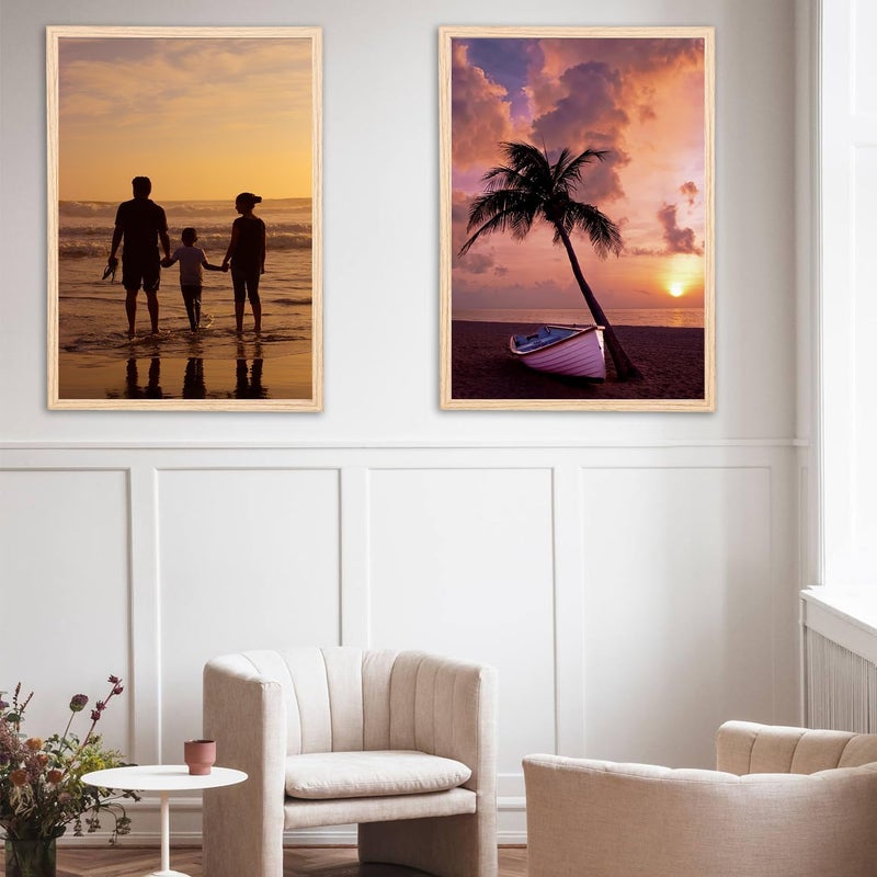 KAIWIN Picture Frame A2 Oak Wood Photo Frame Pack of 3 Wooden Frame Puzzle Frame with Acrylic Glass for Hanging Used for Living Room, Bedroom, Study, for Posters and Photos - Image 2