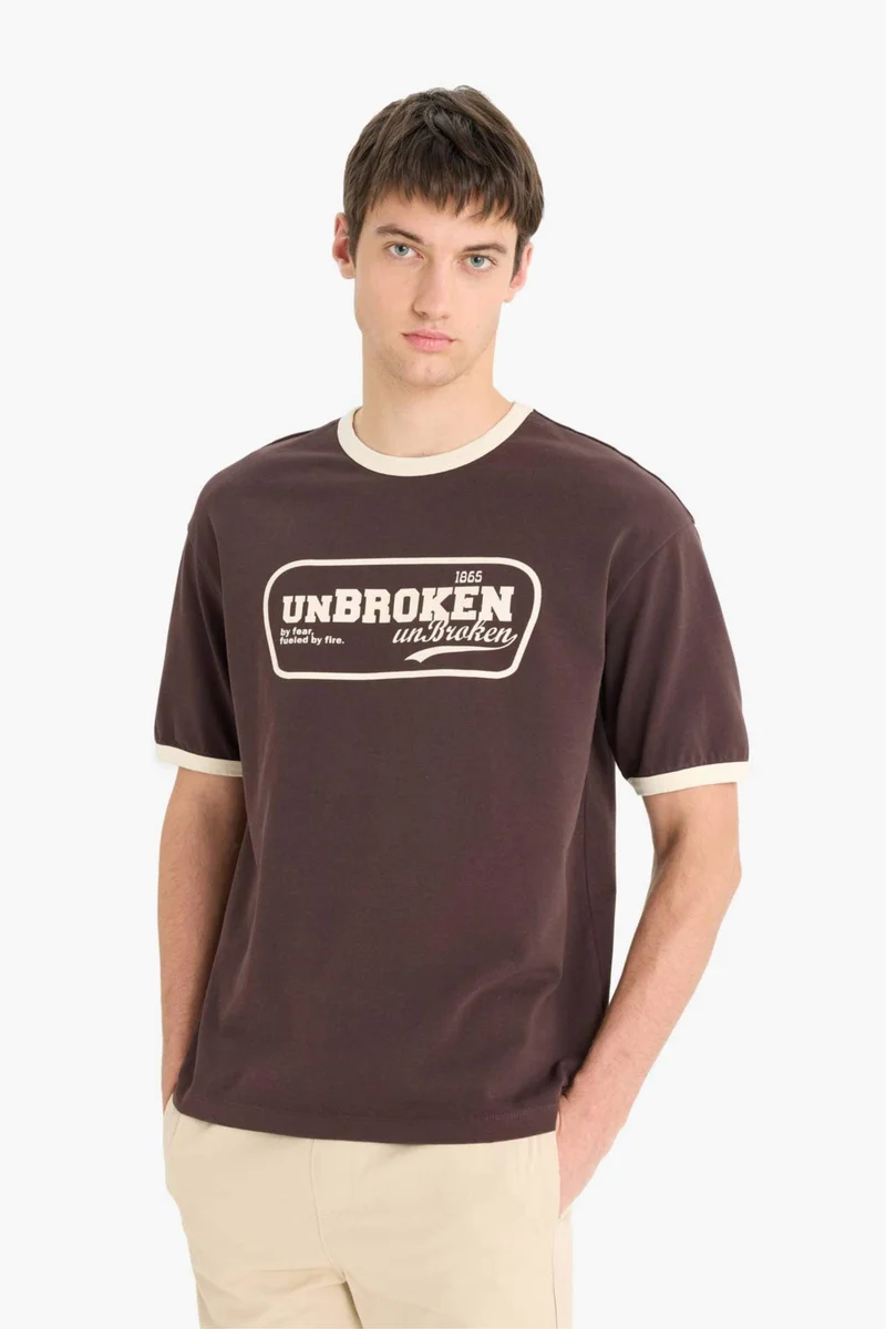 DeFacto Cotton Boxy Fit Crew Neck Printed T-Shirt