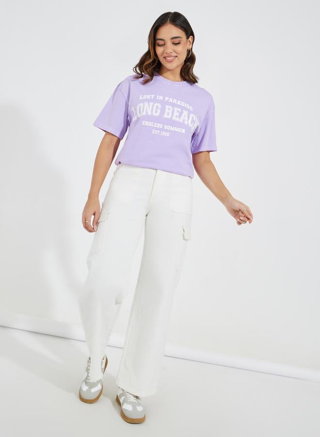 Styli Acid Wash Long Beach Slogan Oversized T-Shirt  - Image 2
