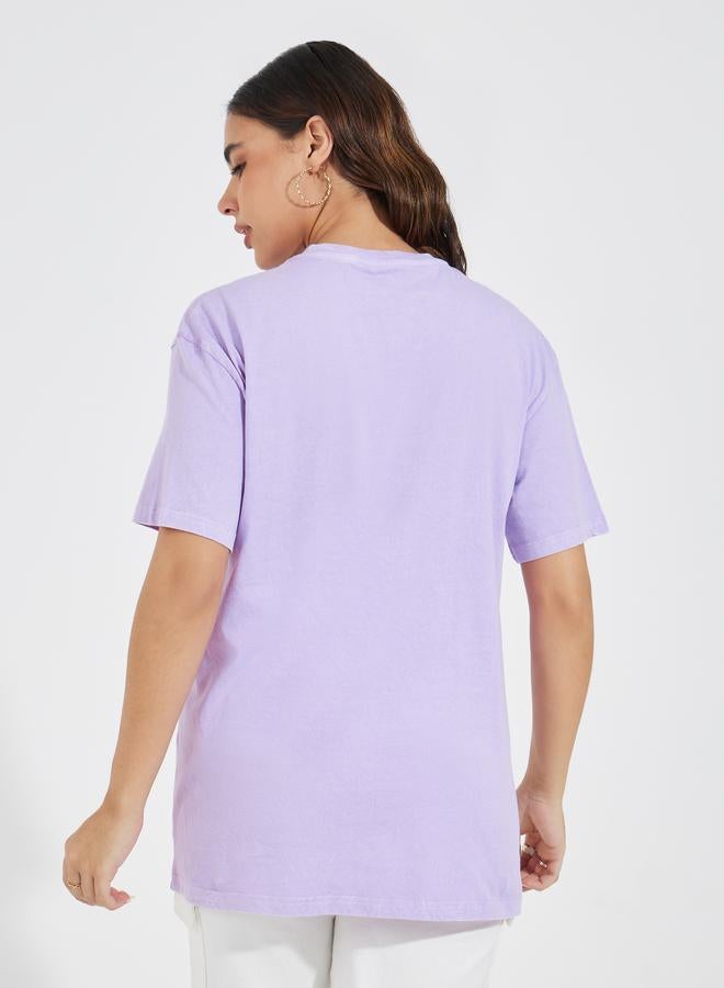 Styli Acid Wash Long Beach Slogan Oversized T-Shirt  - Image 5