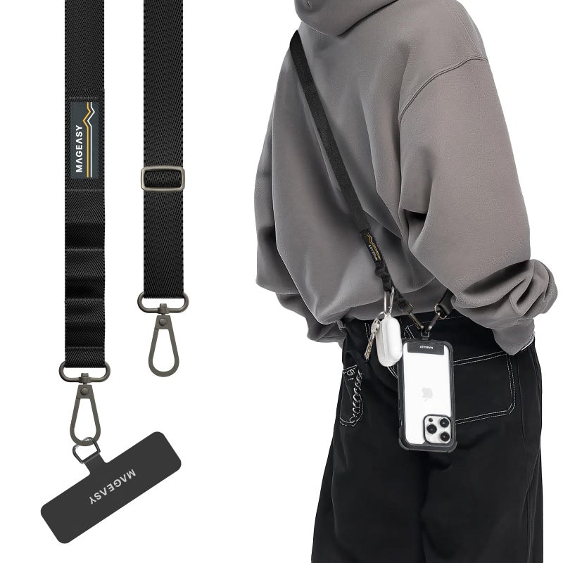 MAGEASY Universal Cell Phone Lanyard Crossbody AntiTheft Crossbody Phone Strap for iPhone 16 Pro Max Most Smartphones for Men Women 20mm Black - Image 2