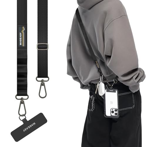 MAGEASY Universal Cell Phone Lanyard Crossbody AntiTheft Crossbody Phone Strap for iPhone 16 Pro Max Most Smartphones for Men Women 20mm Black - Image 1