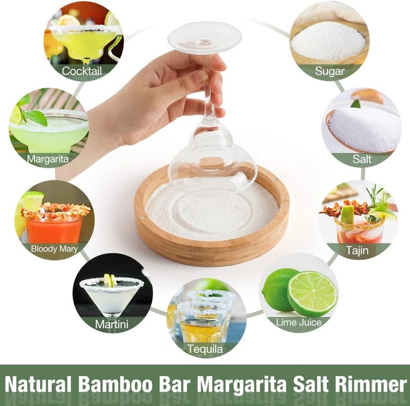 Koeus Margarita Salt Rimmer Set with Lid - Bamboo Salt Rimmer for Cocktails - Bar Party Glass Rimmering for Drinks, Cocktail Sugar Rimmer, Margarita Salt Container for Bar Salt and Sugar Rimmer Spice Box - Image 3