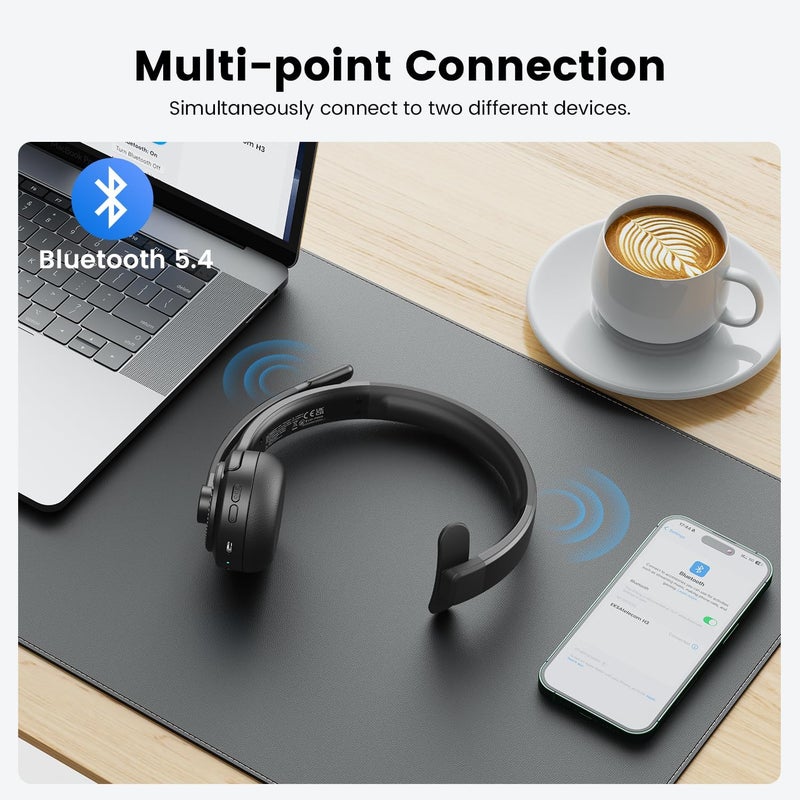 H3 Trucker Bluetooth Headset V5.4, Wireless Headphones with Mic Noise Cancelling, Mute Button & Replacement Ear Cushion, 65Hrs Driver Bluetooth Headset for Cellphone Office Work - Image 4