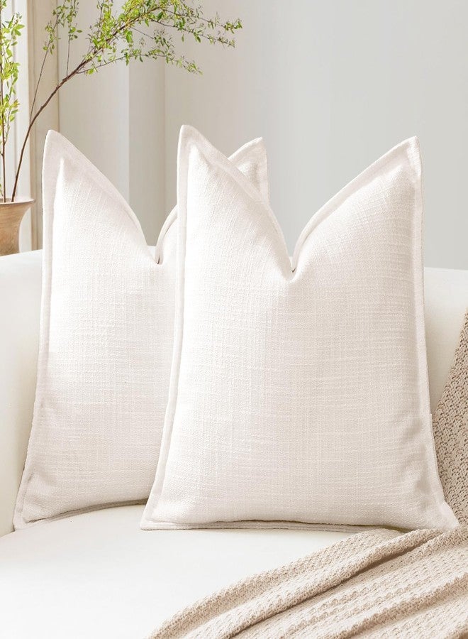OTOSTAR Pack of 2 Cream Decorative Pillow Covers 14x14 Inch Soft Linen Texture Couch Throw Pillows Farmhouse Cushion Covers with Elegant Design for Sofa Bedroom Living Room Home Decor 35 x 35 CM - Image 1