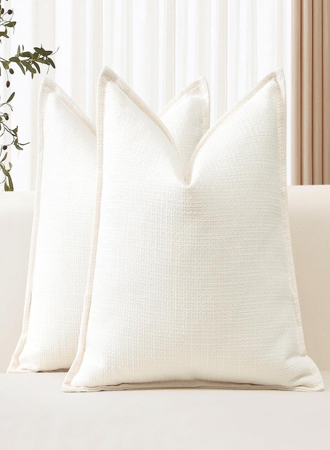 OTOSTAR Pack of 2 Cream Decorative Pillow Covers 14x14 Inch Soft Linen Texture Couch Throw Pillows Farmhouse Cushion Covers with Elegant Design for Sofa Bedroom Living Room Home Decor 35 x 35 CM - Image 2