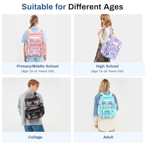 Sisipoet Clear Backpack for School, PVC Clear Bookbag Heavy Duty Transparent Backpack for Stadium Events Multiple Pockets See Through Bag for Teens Students Women Men with Leather Pendant, Semi Black - Image 2