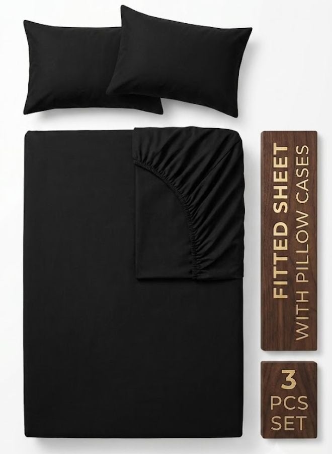 ZEESQUARE 3-Piece Black Microfiber Fitted Bedsheet Set Deep Pocket Elastic Bed Sheet with 2 Pillow Covers, Soft Breathable Wrinkle-Resistant Bedding, Machine Washable, King Queen & Single Size Bed Sheet Set - Image 1