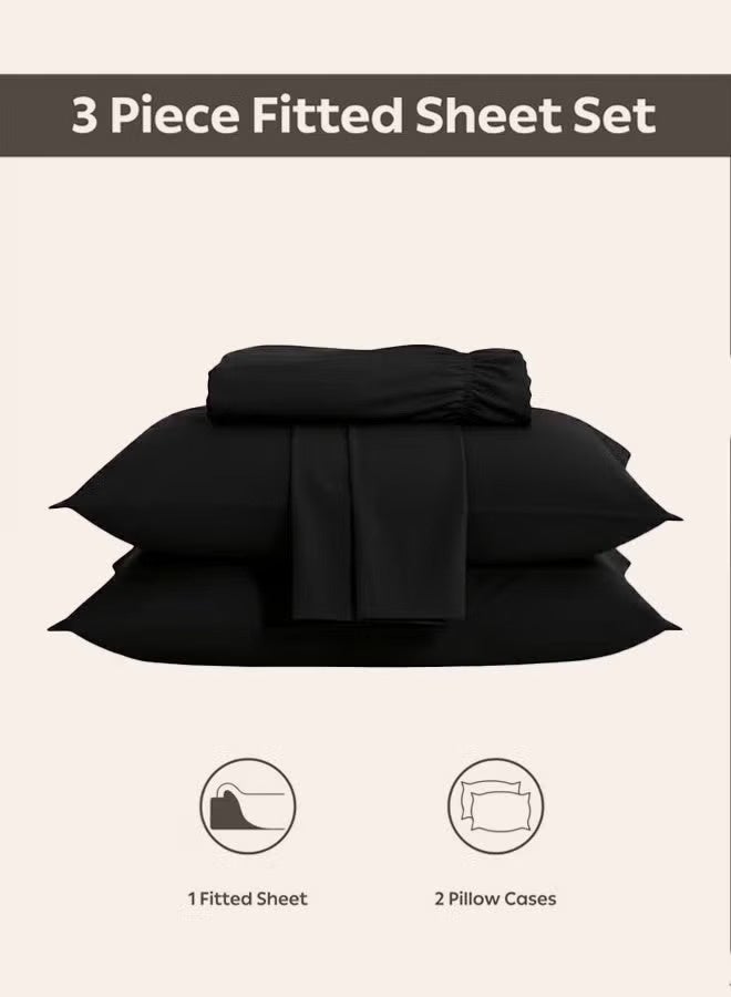 ZEESQUARE 3-Piece Black Microfiber Fitted Bedsheet Set Deep Pocket Elastic Bed Sheet with 2 Pillow Covers, Soft Breathable Wrinkle-Resistant Bedding, Machine Washable, King Queen & Single Size Bed Sheet Set - Image 5