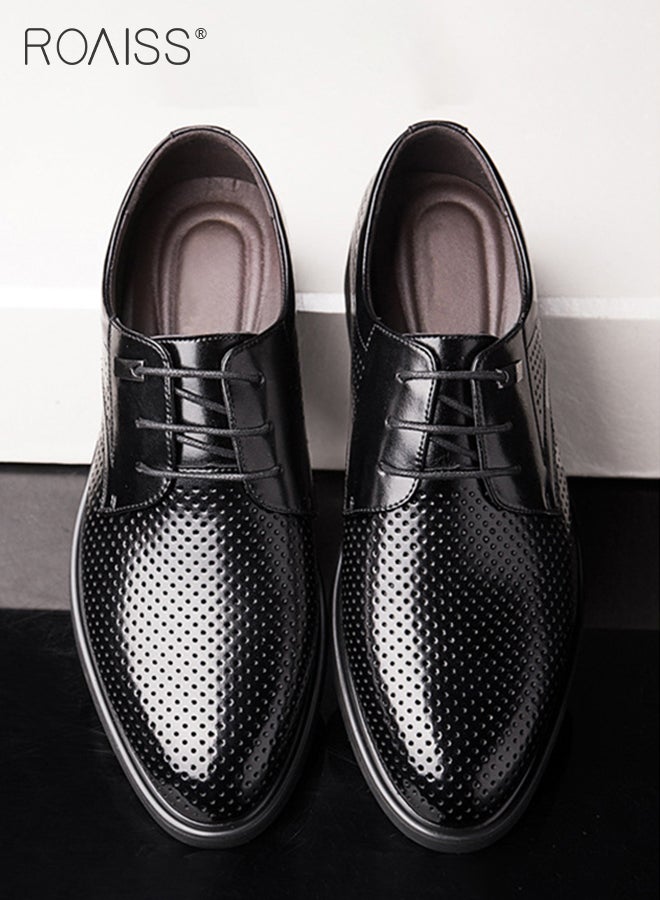 رويس بالإضافة إلى حجم منخفض أعلى الدانتيل يصل متعطل أحذية الرجال كعب منخفض الرجال كعب مريح زيادة أحذية العمل الرسمية اندلاع أحذية جلدية تنفس أحذية الزفاف السوداء للعرسان - Image 1