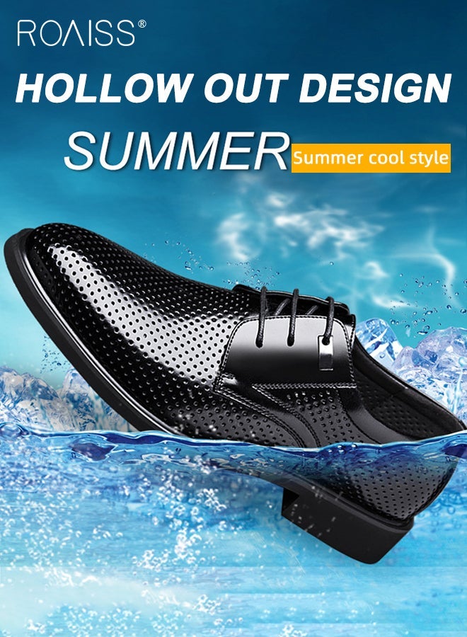 رويس بالإضافة إلى حجم منخفض أعلى الدانتيل يصل متعطل أحذية الرجال كعب منخفض الرجال كعب مريح زيادة أحذية العمل الرسمية اندلاع أحذية جلدية تنفس أحذية الزفاف السوداء للعرسان - Image 3