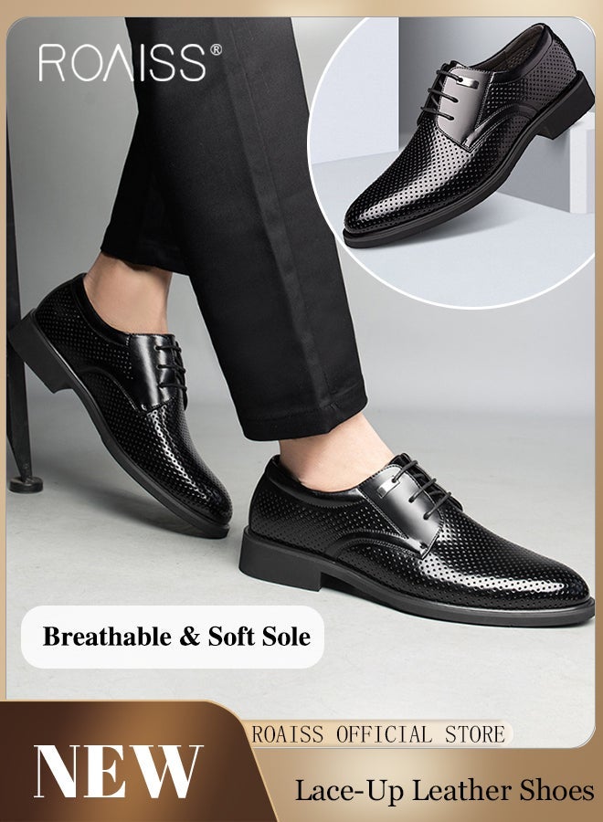 رويس بالإضافة إلى حجم منخفض أعلى الدانتيل يصل متعطل أحذية الرجال كعب منخفض الرجال كعب مريح زيادة أحذية العمل الرسمية اندلاع أحذية جلدية تنفس أحذية الزفاف السوداء للعرسان - Image 2