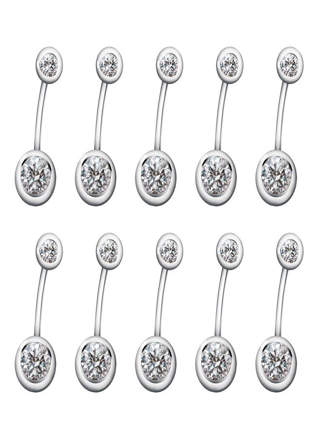 CrazyPiercing 14G 10PCs 316L Surgical Grade Steel Rhinestone Belly Button Navel Ring (Silver) - Image 1