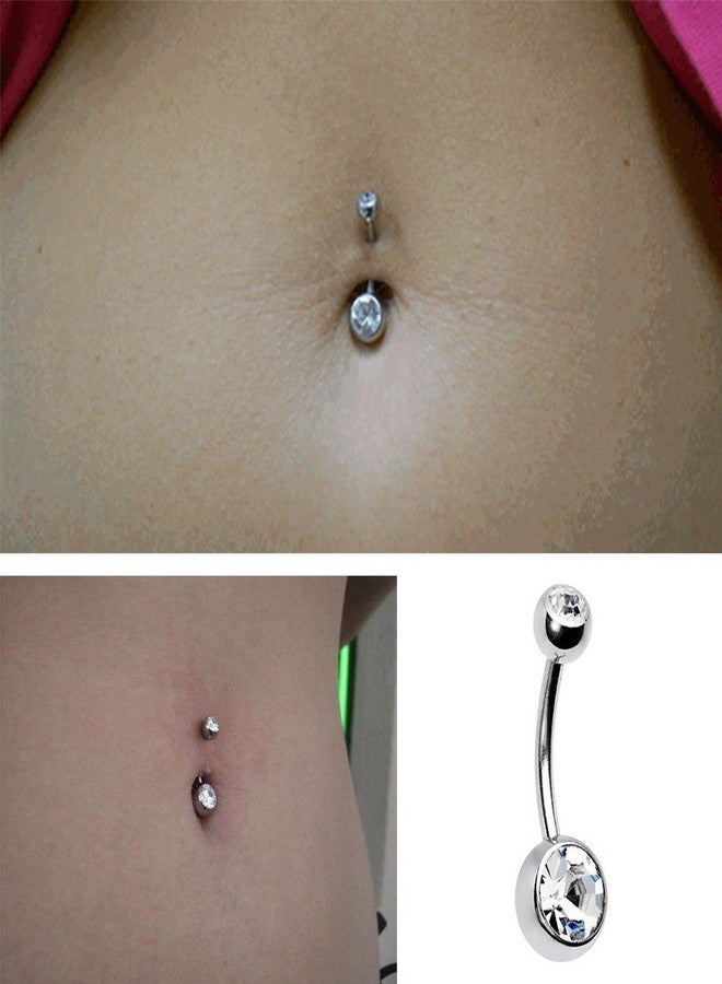 CrazyPiercing 14G 10PCs 316L Surgical Grade Steel Rhinestone Belly Button Navel Ring (Silver) - Image 5