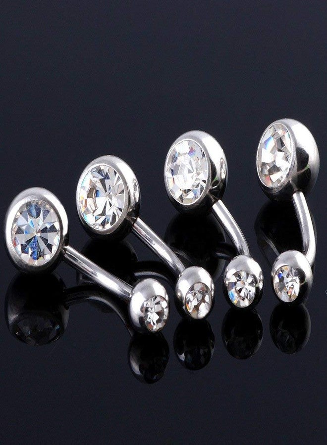 CrazyPiercing 14G 10PCs 316L Surgical Grade Steel Rhinestone Belly Button Navel Ring (Silver) - Image 3