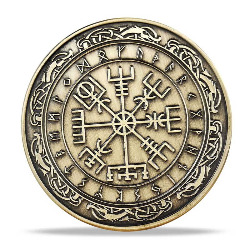 Imasoner Viking Vegvisir Coin Viking Compass Coin Wayfinder Symbol Nordic Mythology Talisman - Image 2