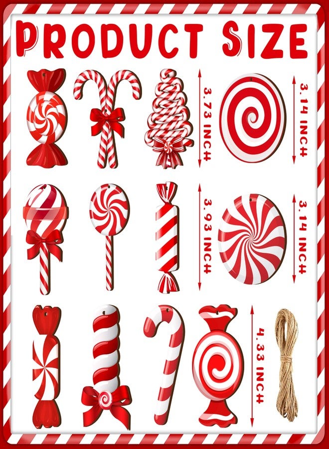 Fayoo Christmas Candy Lollipop Ornaments Set, 24Pcs Double-Sided Printing Christmas Ornament for Xmas Tree Decoration Wooden Hanging Peppermint Candy Cane Ball Pendants for New Year Home Decor (Red White) - Image 2