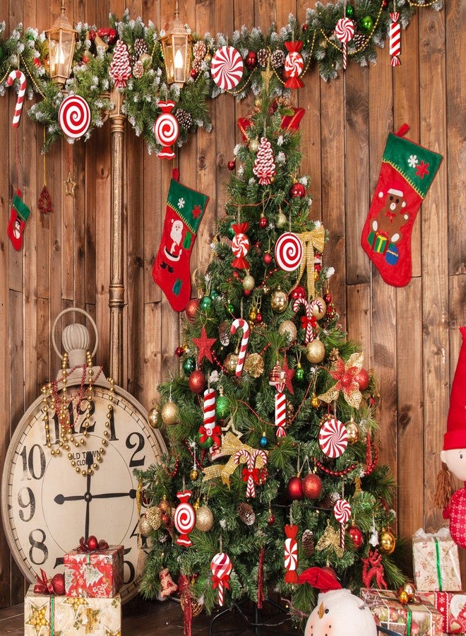 Fayoo Christmas Candy Lollipop Ornaments Set, 24Pcs Double-Sided Printing Christmas Ornament for Xmas Tree Decoration Wooden Hanging Peppermint Candy Cane Ball Pendants for New Year Home Decor (Red White) - Image 5