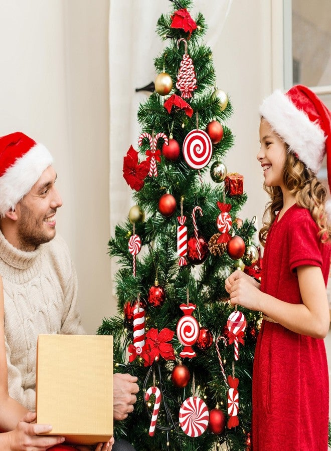 Fayoo Christmas Candy Lollipop Ornaments Set, 24Pcs Double-Sided Printing Christmas Ornament for Xmas Tree Decoration Wooden Hanging Peppermint Candy Cane Ball Pendants for New Year Home Decor (Red White) - Image 4