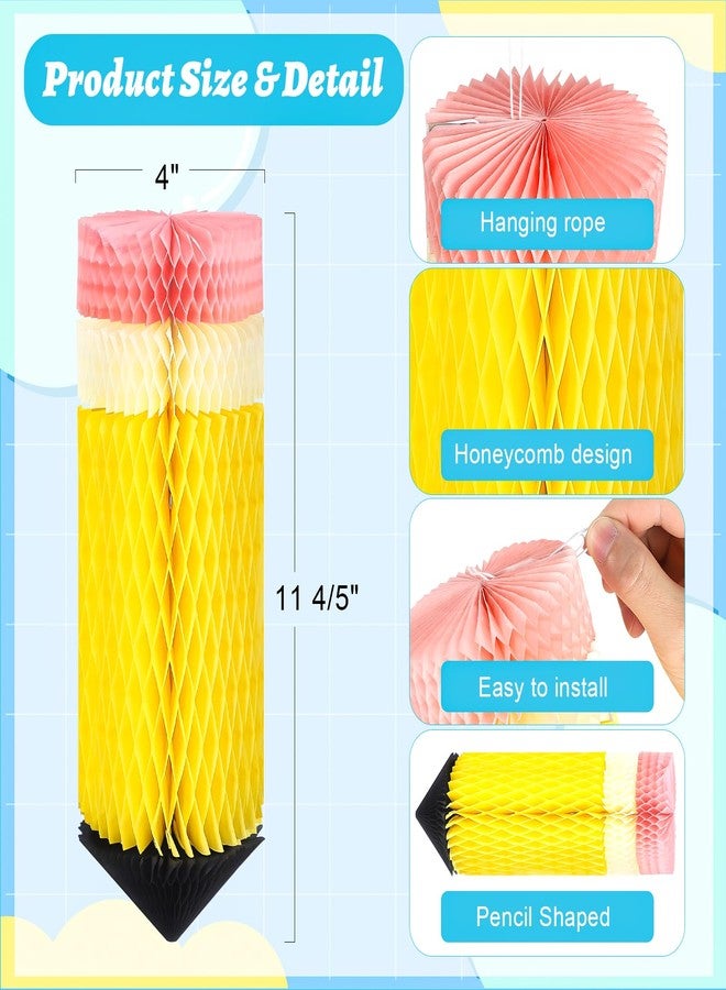 COCHIE 12 Pcs Pencil Hanging Honeycombs Classroom Decor - Back to School Ceiling Decorations, First Day of School Party Supplies, Colorful Tissue Paper Honeycomb Decor for Teachers, Homeschool (A) - Image 2