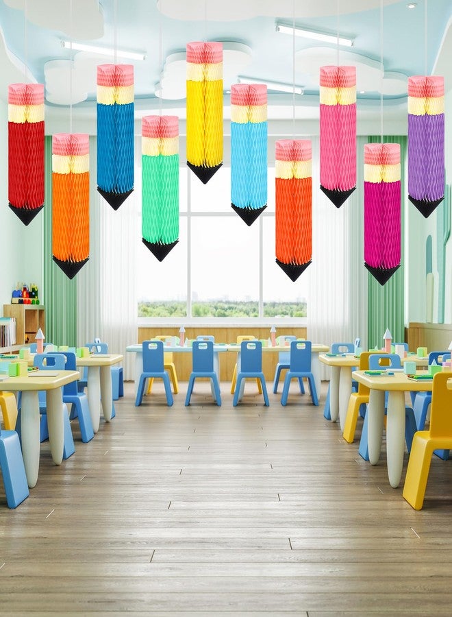 COCHIE 12 Pcs Pencil Hanging Honeycombs Classroom Decor - Back to School Ceiling Decorations, First Day of School Party Supplies, Colorful Tissue Paper Honeycomb Decor for Teachers, Homeschool (A) - Image 5