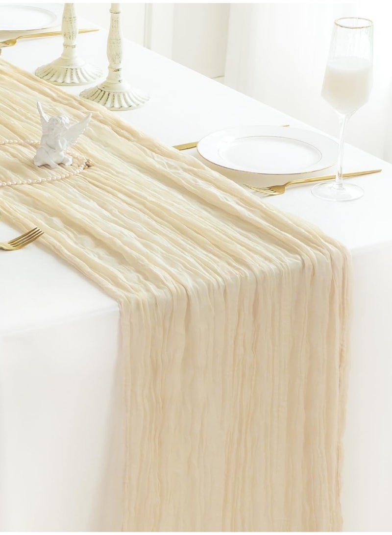 XiuWoo Cheesecloth Table Runner, Gauze Boho Tablecloth for Wedding, Reception, Bridal Shower, Party Decoration, Table Centerpiece, 90 x 400 cm - Image 1