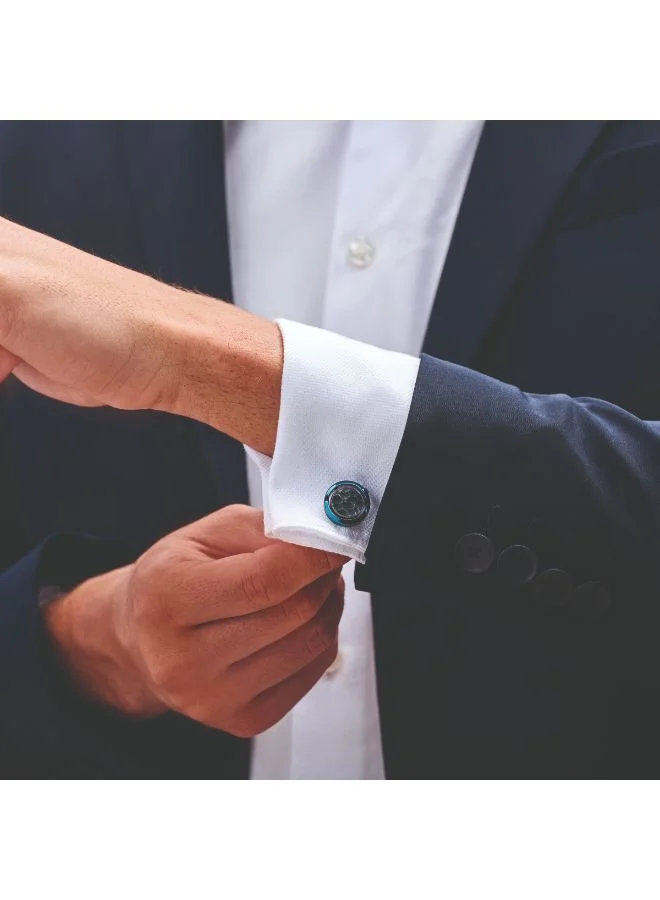 CERRUTI 1881  Medallion Blue and Silver Stainless Steel Cufflinks for Men for Men | Best Price UAE