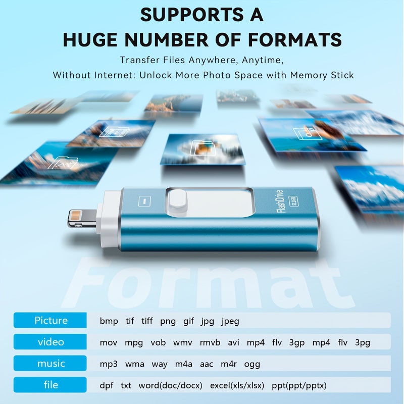 Sky Blue Apple Lightning USB Stick 128GB Photo Video Storage Drive - Image 3