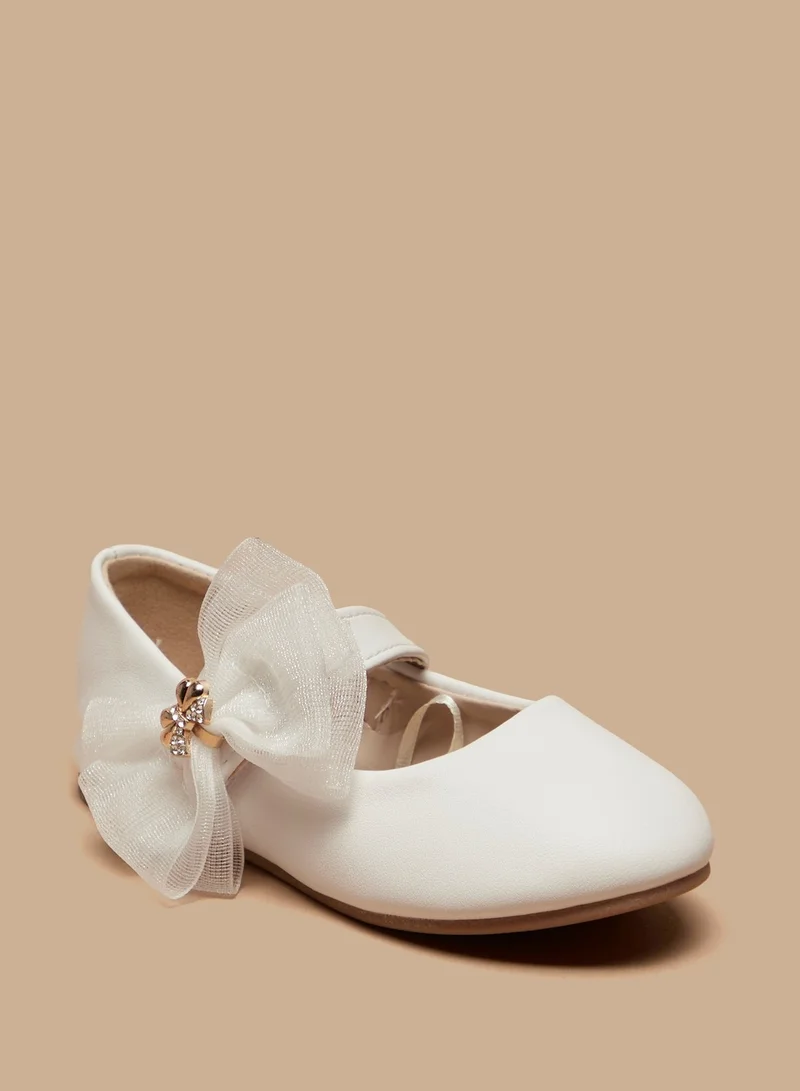 فلورا بيلا من شو إكسبرس Girls Bow Accented Round Toe Ballerina Shoes with Hook and Loop Closure
