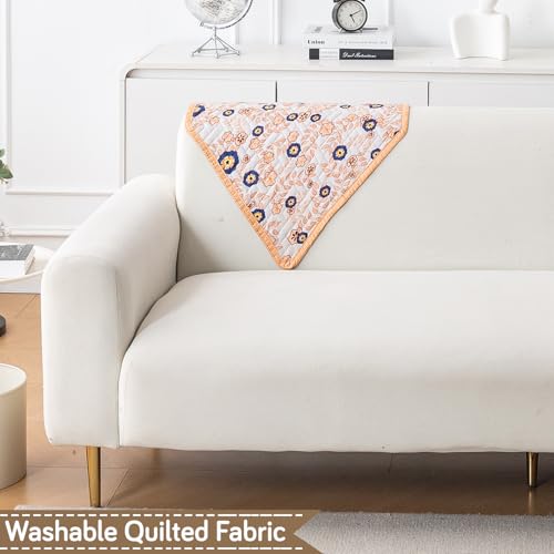 HOKIPO 'HomeHues Series' Printed Quilted Sofa Seat Mat for 3 Seater Sofa with 2 Armrest Covers with Pockets, Light Peach Candytuft (IN-809-D6 + IN-814-D6*2) - Image 5