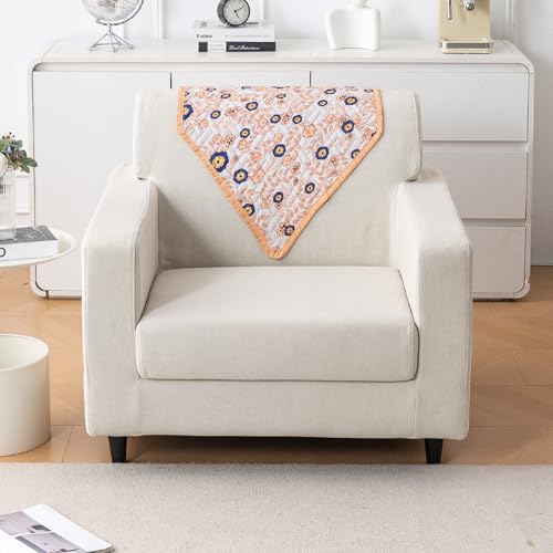 HOKIPO 'HomeHues Series' Printed Quilted Sofa Seat Mat for 3 Seater Sofa with 2 Armrest Covers with Pockets, Light Peach Candytuft (IN-809-D6 + IN-814-D6*2) - Image 1