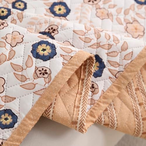 HOKIPO 'HomeHues Series' Printed Quilted Sofa Seat Mat for 3 Seater Sofa with 2 Armrest Covers with Pockets, Light Peach Candytuft (IN-809-D6 + IN-814-D6*2) - Image 4