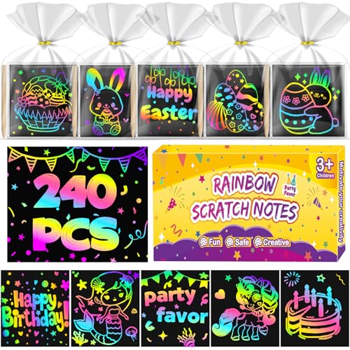 FUNNYB&G FUNNYBG 240 PCS Rainbow Scratch Paper Art Kit for Kids Easter Party Favors Goodie Bags Stuffers Bulk Birthday Classroom Gifts Easter Basket Stuffers for Girls Boys Ages 412 - Image 1