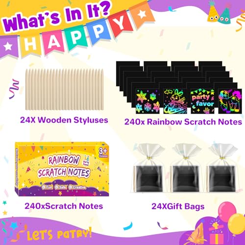 FUNNYB&G FUNNYBG 240 PCS Rainbow Scratch Paper Art Kit for Kids Easter Party Favors Goodie Bags Stuffers Bulk Birthday Classroom Gifts Easter Basket Stuffers for Girls Boys Ages 412 - Image 5