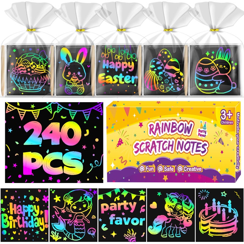 FUNNYB&G FUNNYBG 240 PCS Rainbow Scratch Paper Art Kit for Kids Easter Party Favors Goodie Bags Stuffers Bulk Birthday Classroom Gifts Easter Basket Stuffers for Girls Boys Ages 412 - Image 3