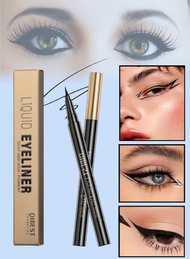 QiBest قلم كحل سائل أسود ناعم و سلس مع صبغات عالية الدقة مقاوم للماء وسريع الجفاف قلم كحل طويل الأمد مقاوم للعرق وغير متلاشي - Image 1