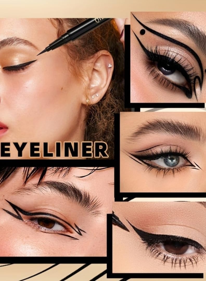 QiBest قلم كحل سائل أسود ناعم و سلس مع صبغات عالية الدقة مقاوم للماء وسريع الجفاف قلم كحل طويل الأمد مقاوم للعرق وغير متلاشي - Image 3