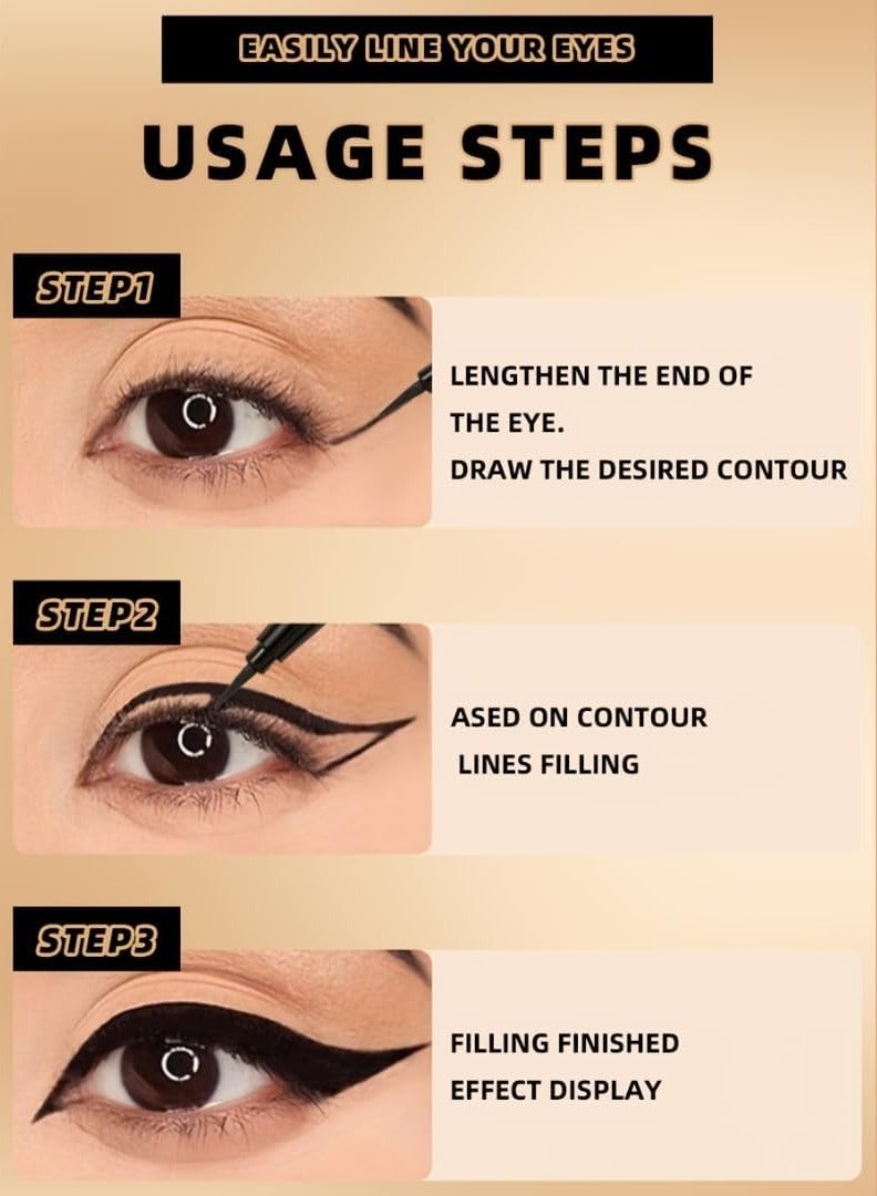 QiBest قلم كحل سائل أسود ناعم و سلس مع صبغات عالية الدقة مقاوم للماء وسريع الجفاف قلم كحل طويل الأمد مقاوم للعرق وغير متلاشي - Image 4