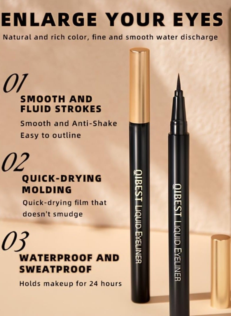 QiBest قلم كحل سائل أسود ناعم و سلس مع صبغات عالية الدقة مقاوم للماء وسريع الجفاف قلم كحل طويل الأمد مقاوم للعرق وغير متلاشي - Image 5