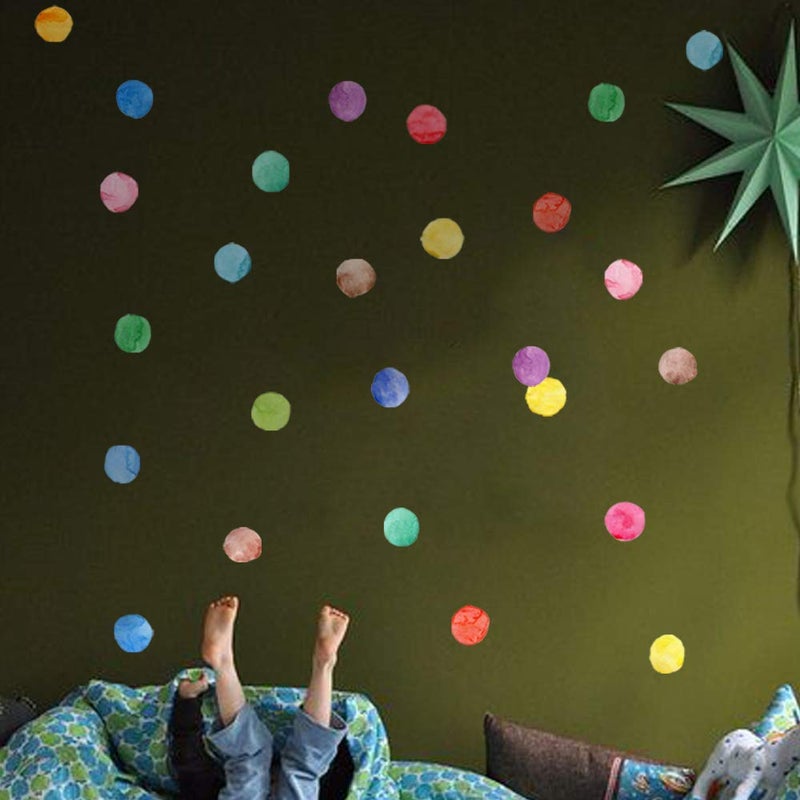 YouRfocus Colorful Polka Dot Wall Decals Watercolor Dots Wall Sticker for Kids Baby Girls Teens and Nursery Room (12 Sheets) - Image 5
