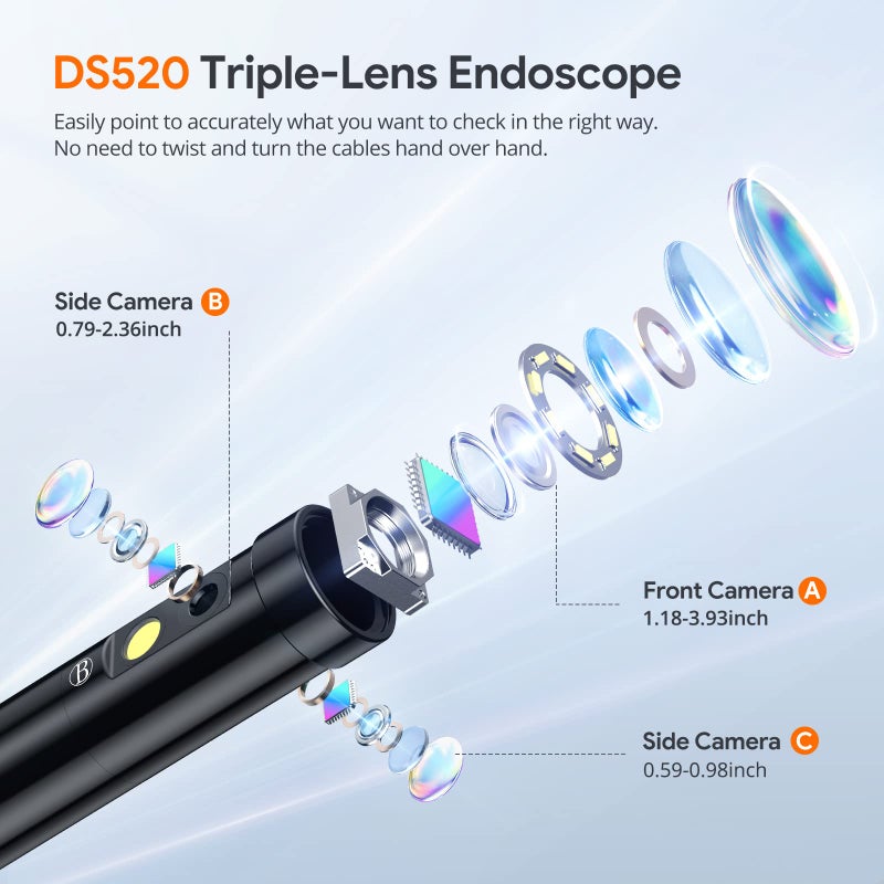DEPSTECH Triple Lens Endoscope Camera with Light with 50FT Semi-Rigid Cable, DEPSTECH 5" IPS Screen Sewer Inspection Camera, 1080P Industrial Borescope, Split Screen, Waterproof Drain Pipe Tool, Carrying Case - Image 3
